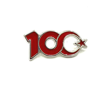 100. Yıl Logolu Rozet, 25mm - Gümüş Rengi