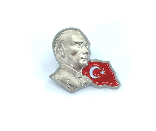 Bayraklı Atatürk Rozeti - Gümüş Rengi