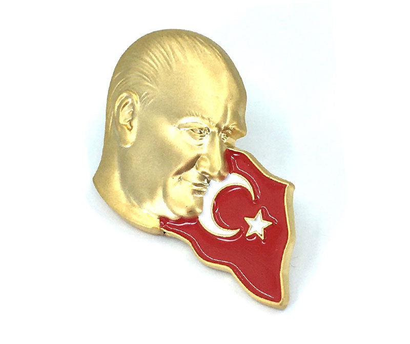 Gülen Atatürk Bayraklı Rozet - Altın Rengi