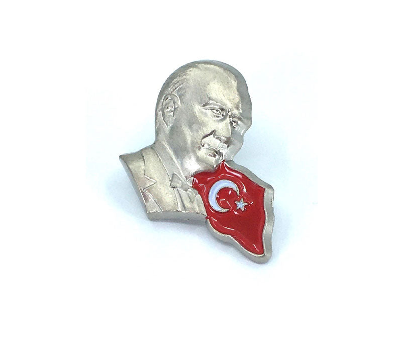 Bayraklı Atatürk Rozeti - Gümüş Rengi